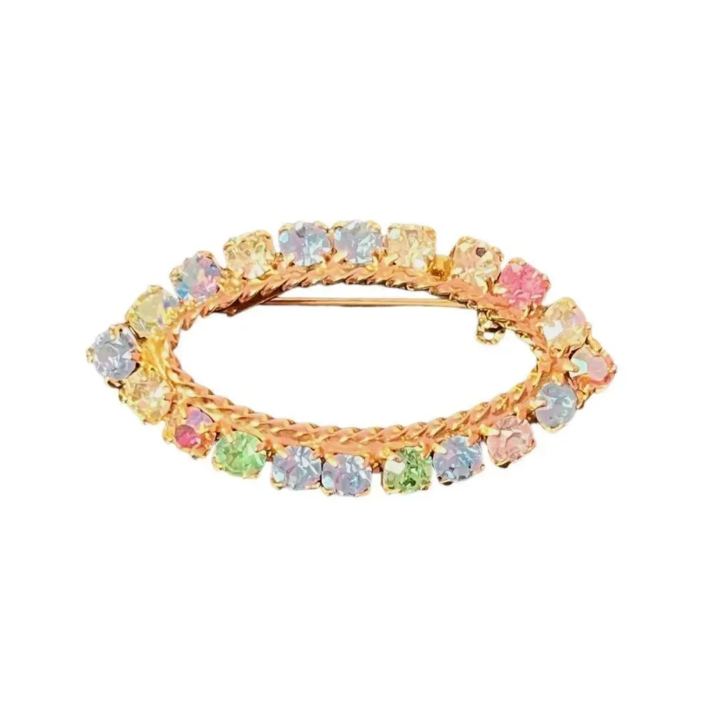 Beautiful Multi-Color Rhinestone Gold Tone Brooch
